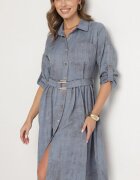 pretty Rochie Albastră cu croială de cămașă cu curea cu cataramă Evelmio
