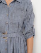 pretty Rochie Albastră cu croială de cămașă cu curea cu cataramă Evelmio