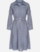 pretty Rochie Albastră cu croială de cămașă cu curea cu cataramă Evelmio