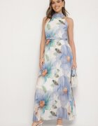 pretty Rochie Albastră cu Pliuri Legătură și Curea cu Cataramă Nitenna