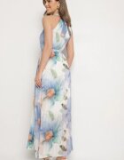 pretty Rochie Albastră cu Pliuri Legătură și Curea cu Cataramă Nitenna