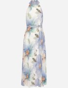 pretty Rochie Albastră cu Pliuri Legătură și Curea cu Cataramă Nitenna