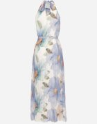 pretty Rochie Albastră cu Pliuri Legătură și Curea cu Cataramă Nitenna