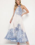 pretty Rochie Albastră cu Viscoză și Motiv Palmieri cu Legătură Izomara