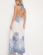 pretty Rochie Albastră cu Viscoză și Motiv Palmieri cu Legătură Izomara