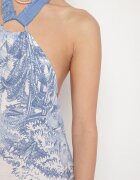 pretty Rochie Albastră cu Viscoză și Motiv Palmieri cu Legătură Izomara