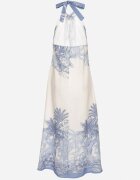 pretty Rochie Albastră cu Viscoză și Motiv Palmieri cu Legătură Izomara
