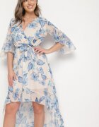 pretty Rochie Albastră de bumbac petrecută cu croi asimetric cu cordon de legat Niteira