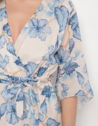 pretty Rochie Albastră de bumbac petrecută cu croi asimetric cu cordon de legat Niteira
