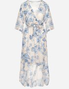 pretty Rochie Albastră de bumbac petrecută cu croi asimetric cu cordon de legat Niteira