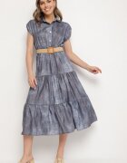 pretty Rochie Albastră Decorată Cu O Cureaua Împletită Și Cu Nasturi Filianea