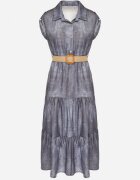 pretty Rochie Albastră Decorată Cu O Cureaua Împletită Și Cu Nasturi Filianea