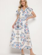 pretty Rochie Albastră din Viscoză cu Croială Tip Cămașă cu Curea cu Cataramă Nitasiela