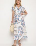 pretty Rochie Albastră din Viscoză cu Croială Tip Cămașă cu Curea cu Cataramă Nitasiela