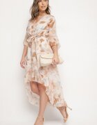 pretty Rochie Bej De Bumbac Petrecută cu Croială Asimetrică și Cordon Legat Niteira