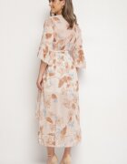 pretty Rochie Bej De Bumbac Petrecută cu Croială Asimetrică și Cordon Legat Niteira