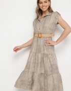 pretty Rochie Bej Decorată cu Curea Împletită și Nasturi Filianea