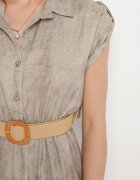 pretty Rochie Bej Decorată cu Curea Împletită și Nasturi Filianea