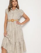 pretty Rochie Bej deschis Decorată cu Curea împletită și nasturi Filianea