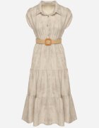 pretty Rochie Bej deschis Decorată cu Curea împletită și nasturi Filianea