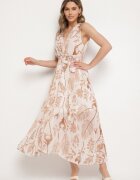 pretty Rochie Bej Petrecută cu Viscoză cu Cordon Nativire