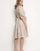 pretty Rochie Bej tip cămașă cu curea cu cataramă Evelmio