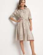 pretty Rochie Bej tip cămașă cu curea cu cataramă Evelmio