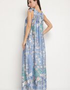 pretty Rochie bleumarin satinată cu flori cu legătură decorativă Fenasella