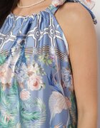 pretty Rochie bleumarin satinată cu flori cu legătură decorativă Fenasella