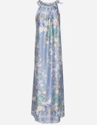 pretty Rochie bleumarin satinată cu flori cu legătură decorativă Fenasella