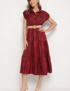pretty Rochie Bordo Decorată cu curea împletită și nasturi Filianea