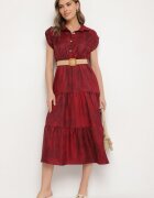 pretty Rochie Bordo Decorată cu curea împletită și nasturi Filianea