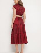 pretty Rochie Bordo Decorată cu curea împletită și nasturi Filianea