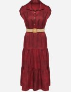 pretty Rochie Bordo Decorată cu curea împletită și nasturi Filianea