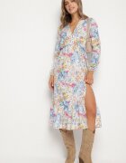 pretty Rochie cloș florală albastru deschis cu decolteu în V și talie elastică Janitra