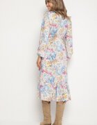 pretty Rochie cloș florală albastru deschis cu decolteu în V și talie elastică Janitra