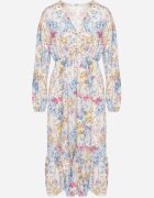 pretty Rochie cloș florală albastru deschis cu decolteu în V și talie elastică Janitra
