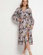 pretty Rochie Cloș Neagră cu flori cu decolteu în V și elastic în talie Janitra