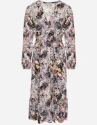 pretty Rochie Cloș Neagră cu flori cu decolteu în V și elastic în talie Janitra