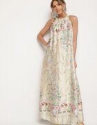 pretty Rochie de satin galbenă cu flori cu legătură decorativă Fenasella