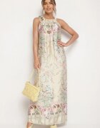 pretty Rochie de satin galbenă cu flori cu legătură decorativă Fenasella