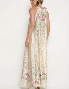 pretty Rochie de satin galbenă cu flori cu legătură decorativă Fenasella