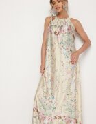 pretty Rochie de satin galbenă cu flori cu legătură decorativă Fenasella