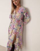 pretty Rochie Evazată Galbenă cu Flori cu Decolteu în V și Elastic în Talie Janitra