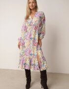 pretty Rochie Evazată Galbenă cu Flori cu Decolteu în V și Elastic în Talie Janitra