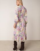 pretty Rochie Evazată Galbenă cu Flori cu Decolteu în V și Elastic în Talie Janitra