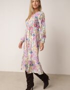 pretty Rochie Evazată Galbenă cu Flori cu Decolteu în V și Elastic în Talie Janitra