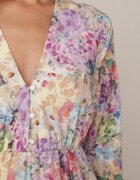 pretty Rochie Evazată Galbenă cu Flori cu Decolteu în V și Elastic în Talie Janitra