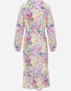 pretty Rochie Evazată Galbenă cu Flori cu Decolteu în V și Elastic în Talie Janitra