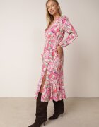 pretty Rochie Evazată Roz cu Imprimeu Floral cu Decolteu în V și Elastic în Talie Janitra